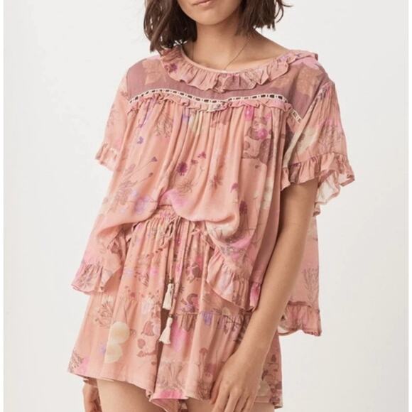 Spell and the Gypsy Collective Tops - Spell and the Gypsy L pink Wild Bloom blouse